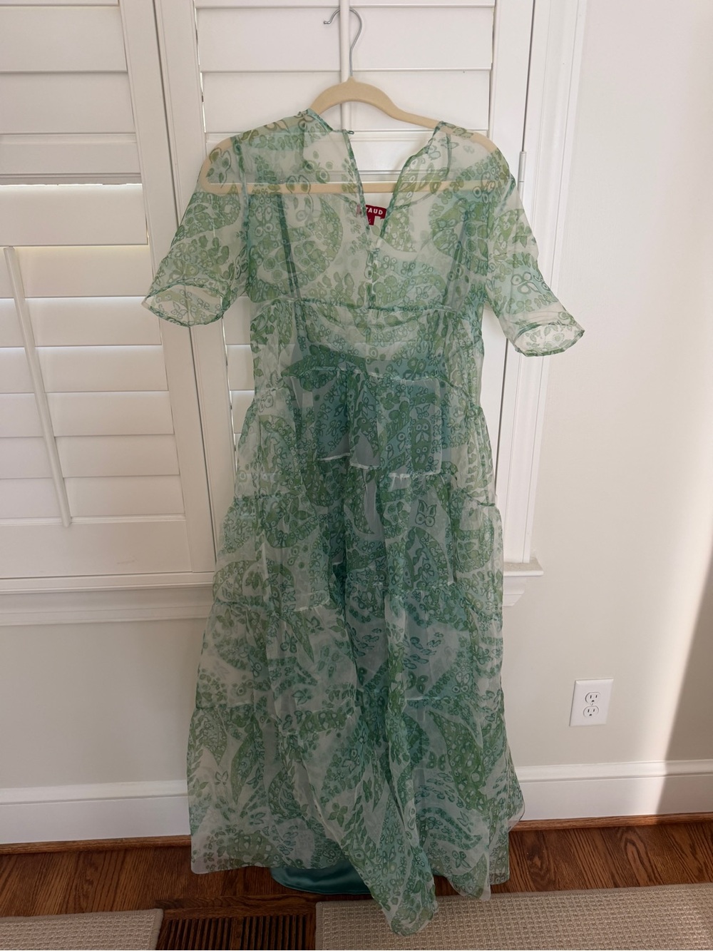 Staud Hyacinth Green Paisley Tiered Sheer Maxi Dress